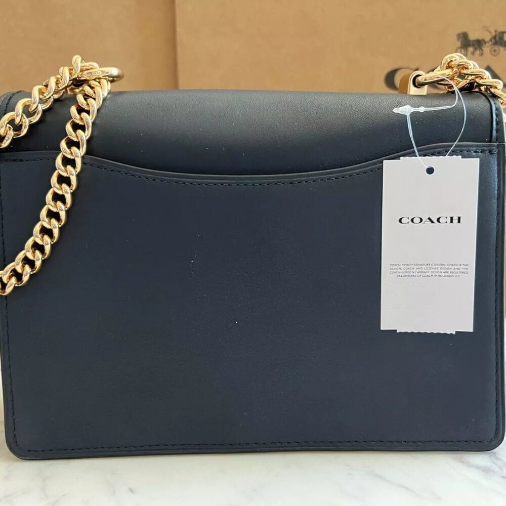 COACH Embroidered Navy Leather Dreamy Floral Klare Gold Accents & Strap NWT - Picture 3 of 12